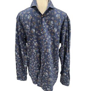 Camicissima Trendy Mens Floral Long Sleeve Shirt Blue & Brown 100% Cotton